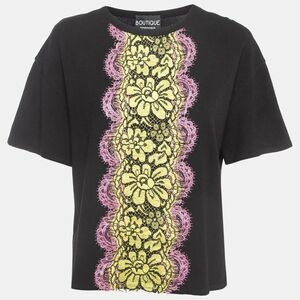 Boutique Moschino Black Knit Lace Trim Detail Top L